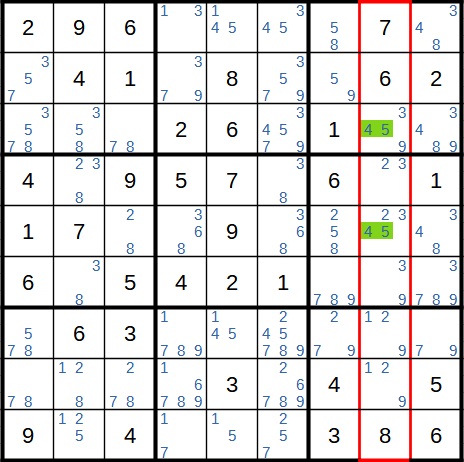 Versteckter zweifacher Kandidat Sudoku Beispiel 1